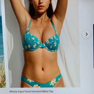 Miracle aqua floral smocked bikini top